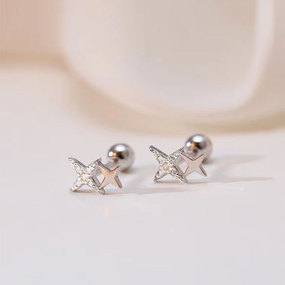 Earring Silver Barbell Star Rhinestone Sterling 925