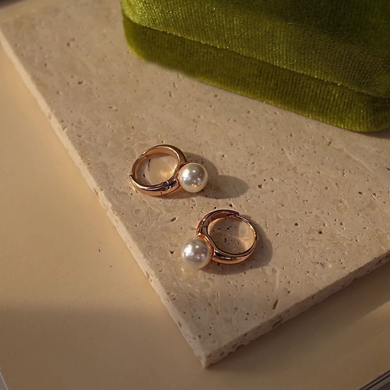 Hoop 925 Pearl Silver Sterling Faux Earring