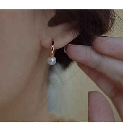 Hoop 925 Pearl Silver Sterling Faux Earring