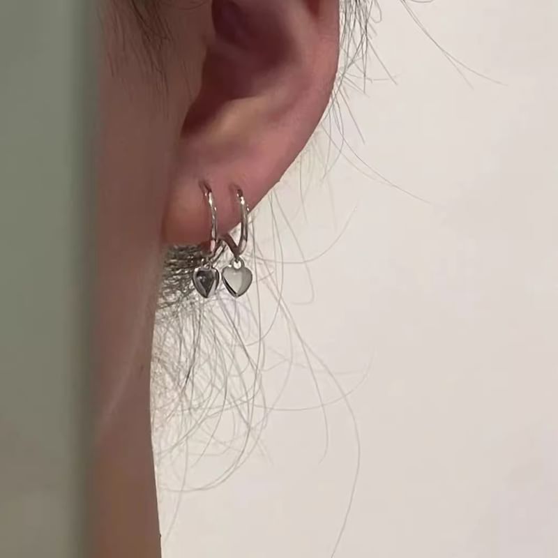 Sterling Earring Silver Heart Drop Hoop 925