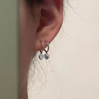 Sterling Earring Silver Heart Drop Hoop 925