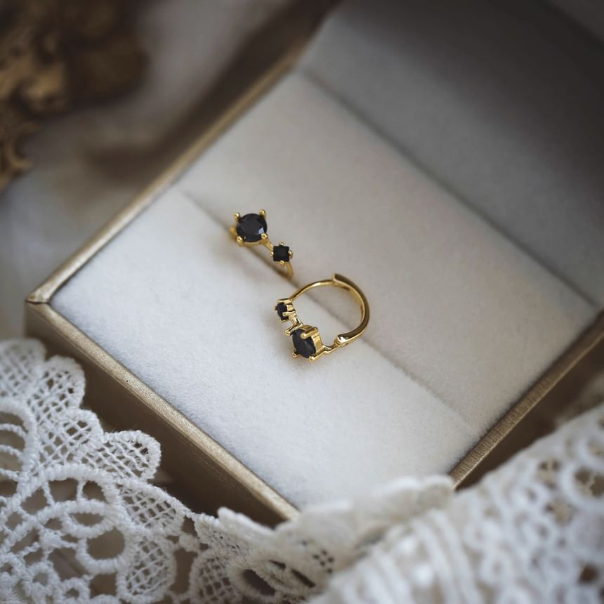 Rhinestone Sterling 925 Huggie Earring Silver