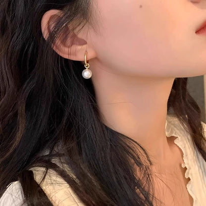 Drop Earring Hoop Pearl Sterling 925 Silver Faux