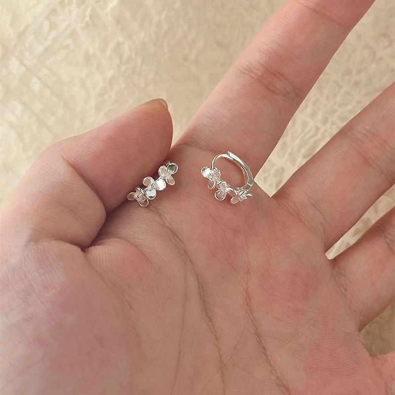 Earring Huggie Silver 925 Floral Sterling