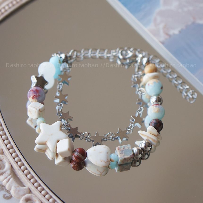 Alloy Layered Star Faux Resin Gemstone Bracelet Bead