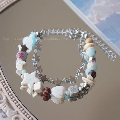 Alloy Layered Star Faux Resin Gemstone Bracelet Bead