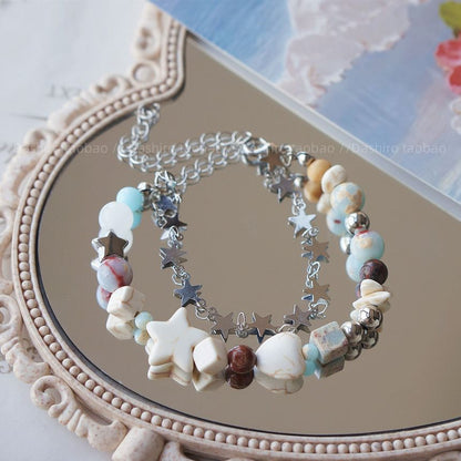Alloy Layered Star Faux Resin Gemstone Bracelet Bead