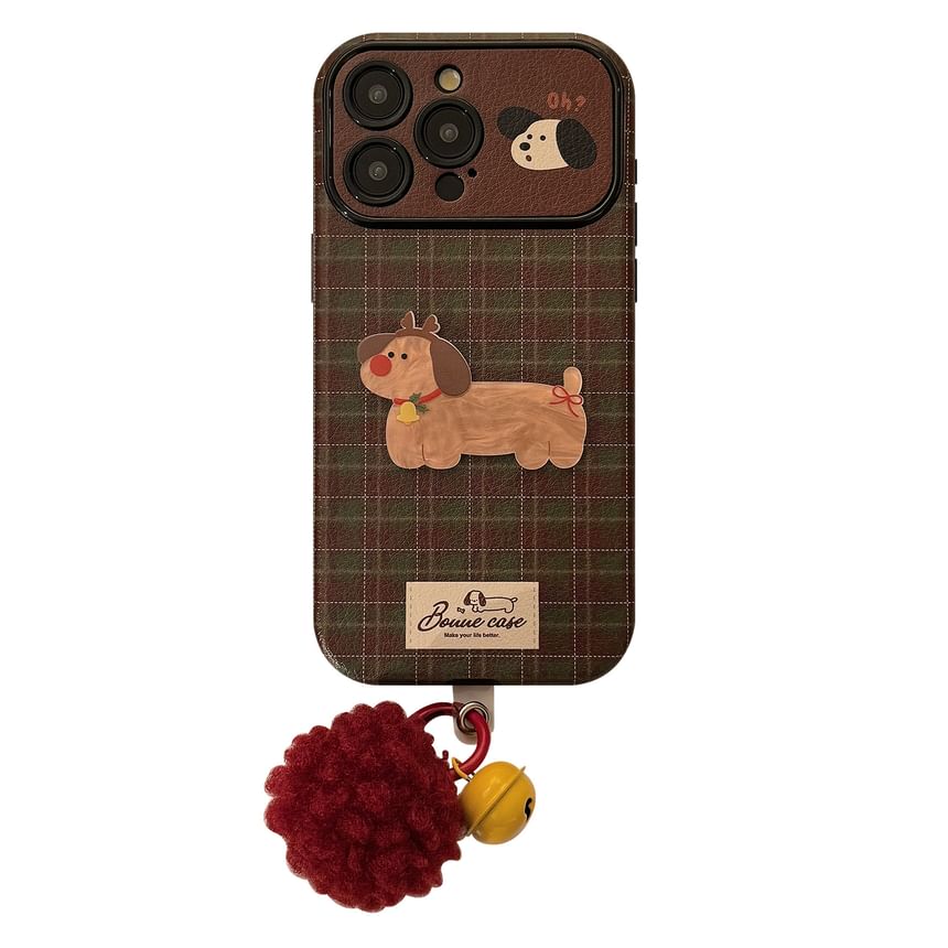 Bell / Set Case Phone Pom Dog Charm Plaid