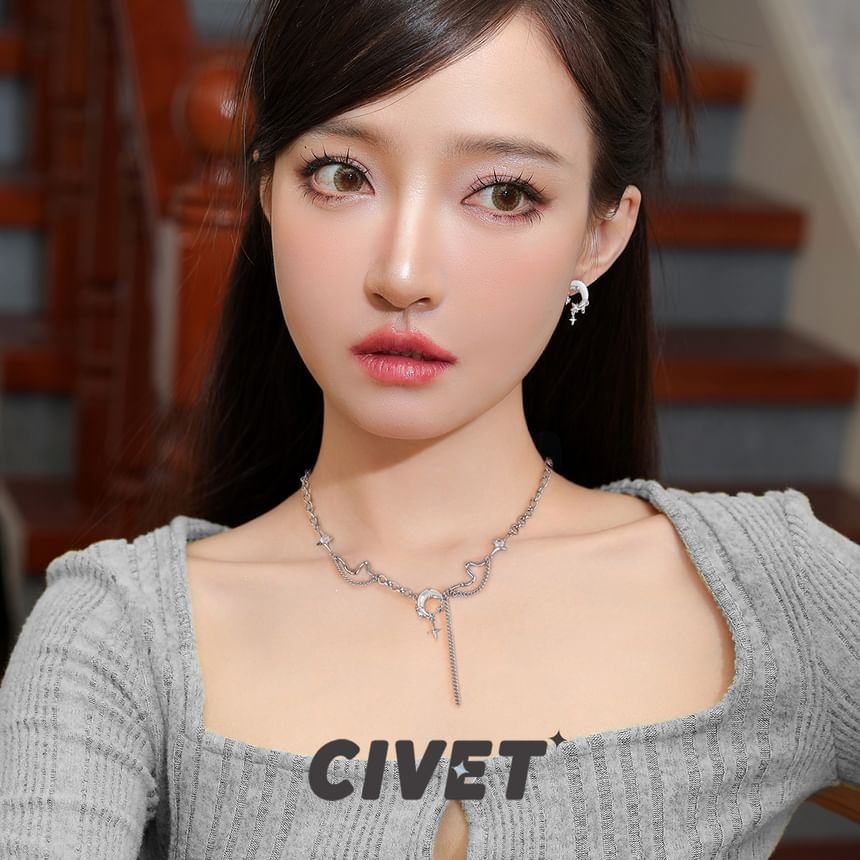 Moon / Alloy Cuff Rhinestone Star Ear Drop Earring