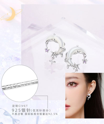 Moon / Alloy Cuff Rhinestone Star Ear Drop Earring