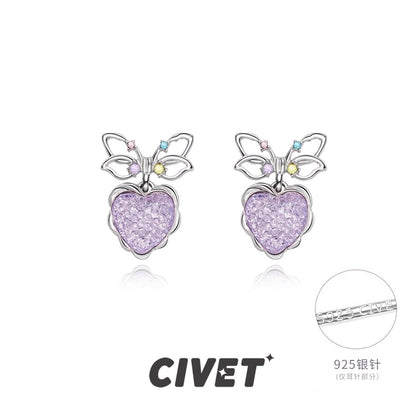 Earring Drop Heart Alloy Bow