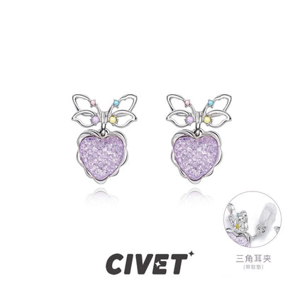Earring Drop Heart Alloy Bow