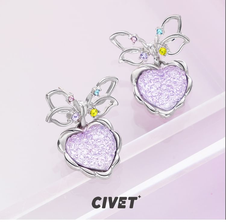Earring Drop Heart Alloy Bow