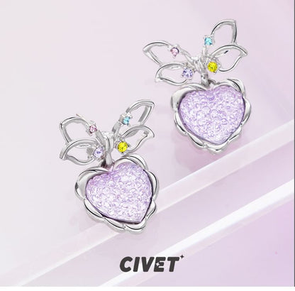 Earring Drop Heart Alloy Bow