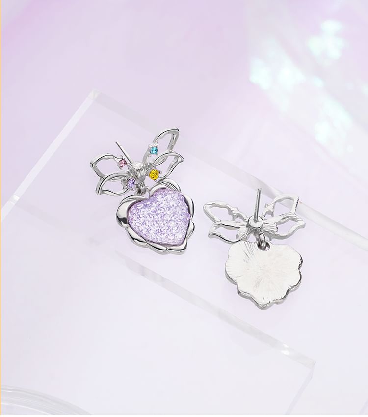 Earring Drop Heart Alloy Bow