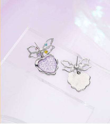 Earring Drop Heart Alloy Bow