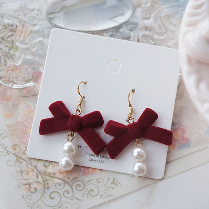 Hook / Drop Bow Pearl Clip-On Faux Earring