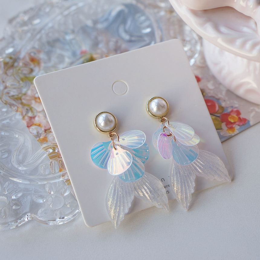 / Faux Mermaid Tail Earring Pearl Drop Clip-On