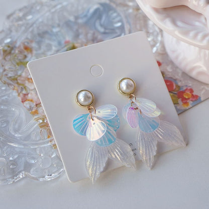 / Faux Mermaid Tail Earring Pearl Drop Clip-On
