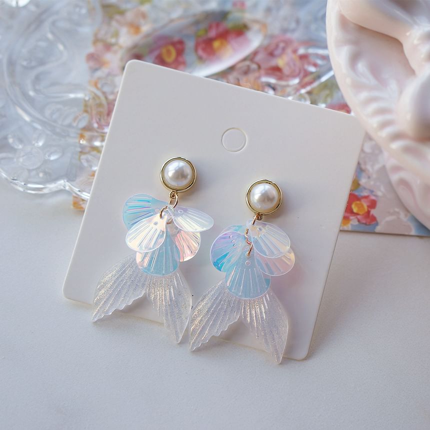 / Faux Mermaid Tail Earring Pearl Drop Clip-On