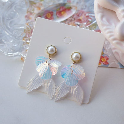 / Faux Mermaid Tail Earring Pearl Drop Clip-On