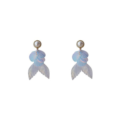 / Faux Mermaid Tail Earring Pearl Drop Clip-On