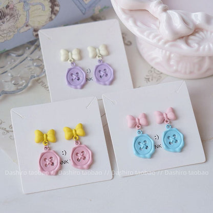 Clip-On Button Earring / Bow Drop
