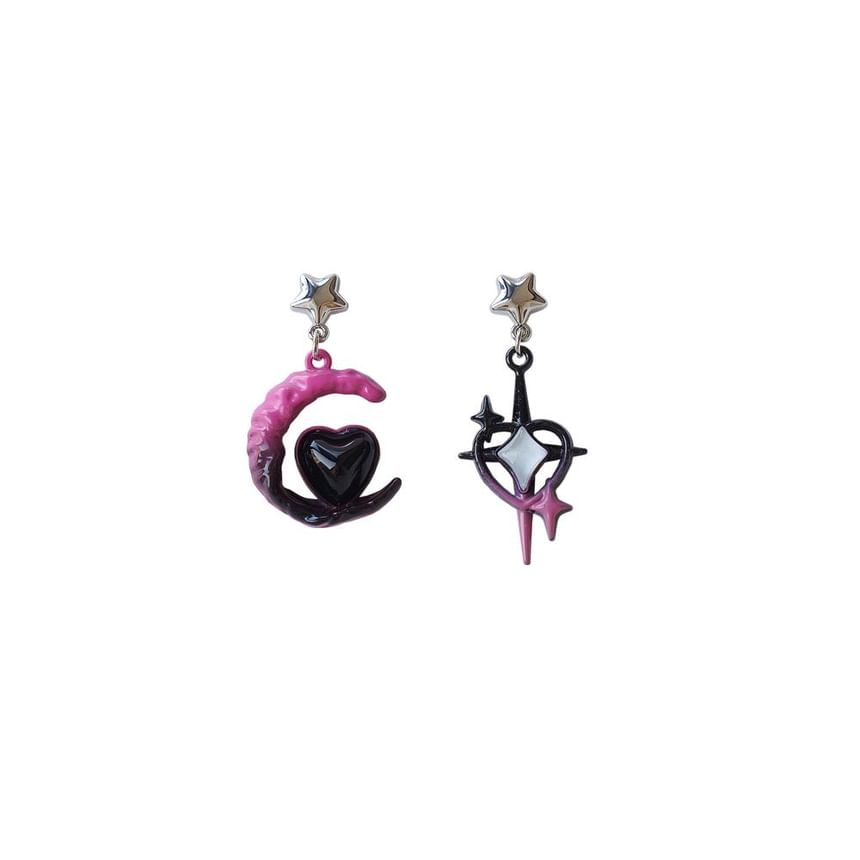 Drop Earring / Asymmetrical Clip-On Star Moon