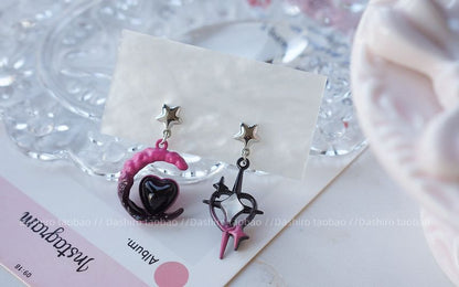 Drop Earring / Asymmetrical Clip-On Star Moon