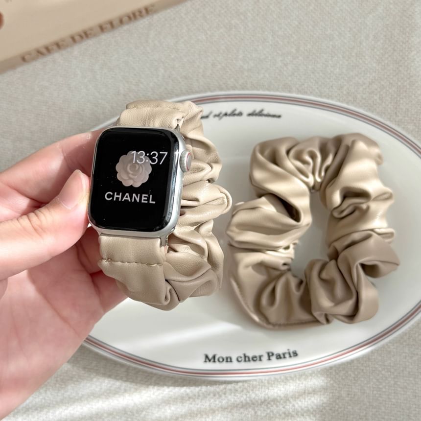 Shirred Leather Apple Watch Band Faux