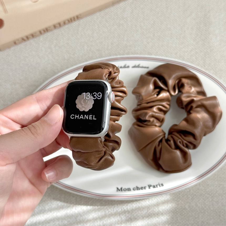 Shirred Leather Apple Watch Band Faux