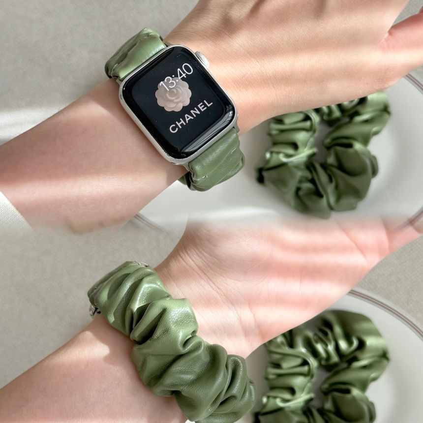 Shirred Leather Apple Watch Band Faux