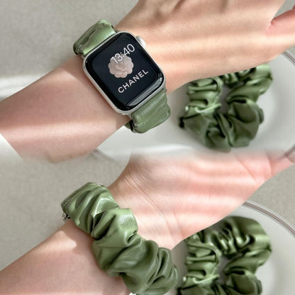 Shirred Leather Apple Watch Band Faux