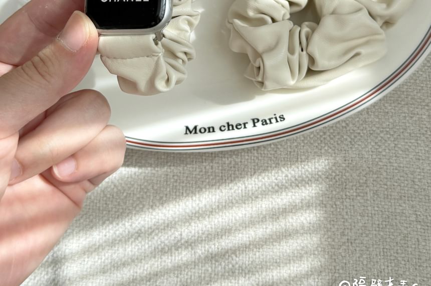 Shirred Leather Apple Watch Band Faux