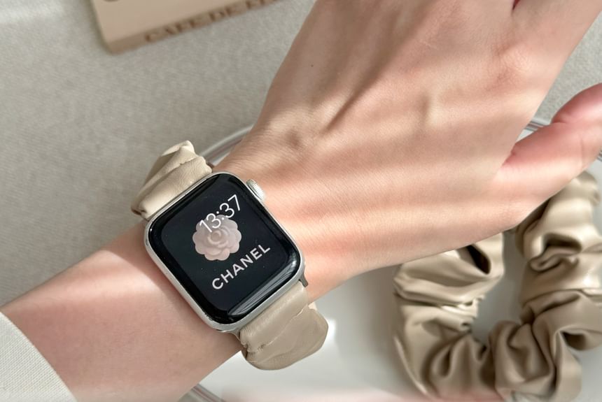 Shirred Leather Apple Watch Band Faux