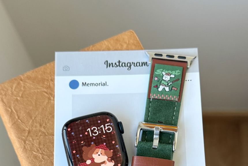 Genuine Watch Apple Band Animal Leather Embroidered
