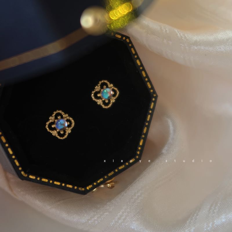 Sterling Earring Silver Stud Clover S925 Rhinestone