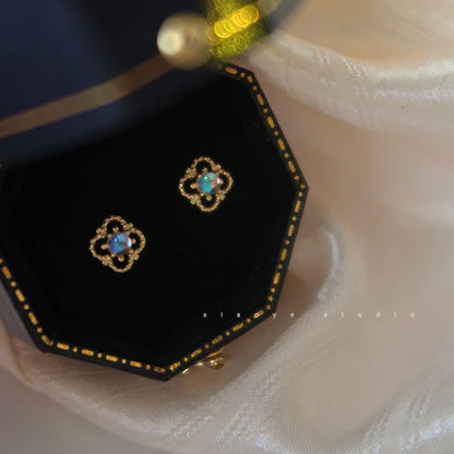 Sterling Earring Silver Stud Clover S925 Rhinestone