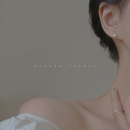 Sterling Earring Silver Stud Clover S925 Rhinestone