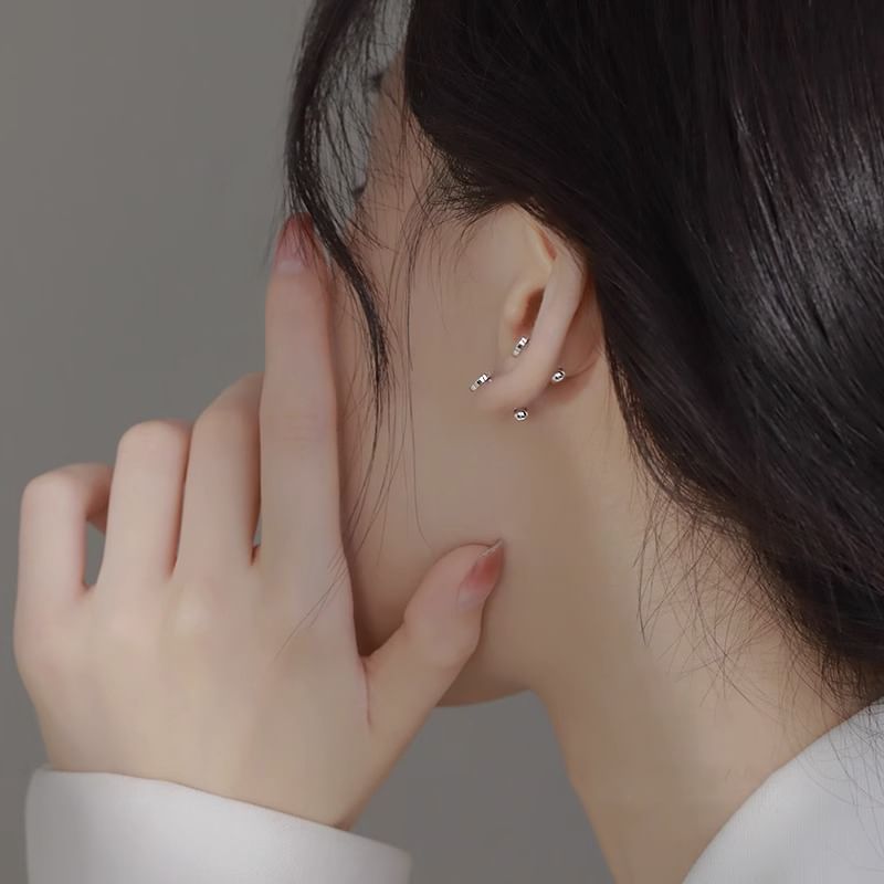 Heart Earring Rhinestone Asymmetrical Alloy Barbell