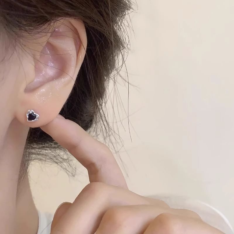 Heart Stud Earring Alloy Rhinestone