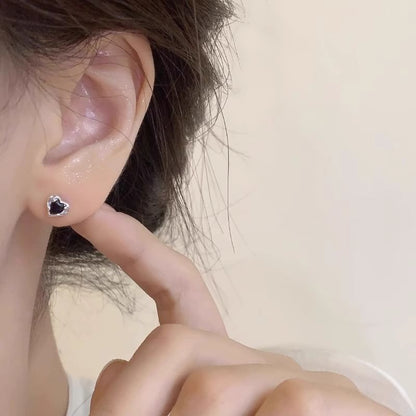 Heart Stud Earring Alloy Rhinestone