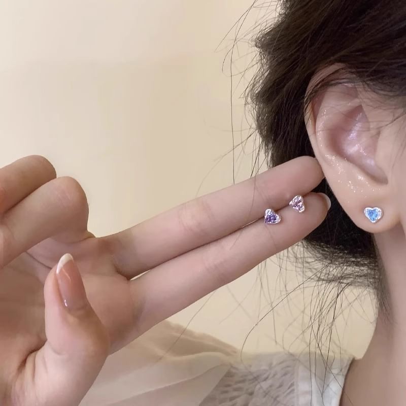Heart Stud Earring Alloy Rhinestone