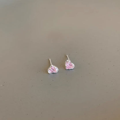Heart Stud Earring Alloy Rhinestone