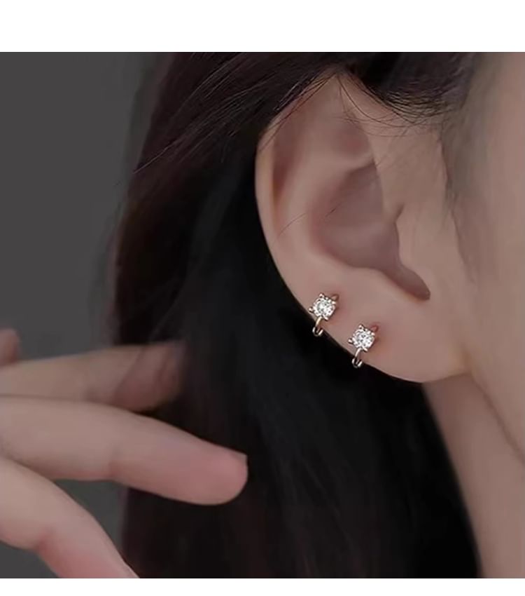 Rhinestone Earring Huggie Alloy