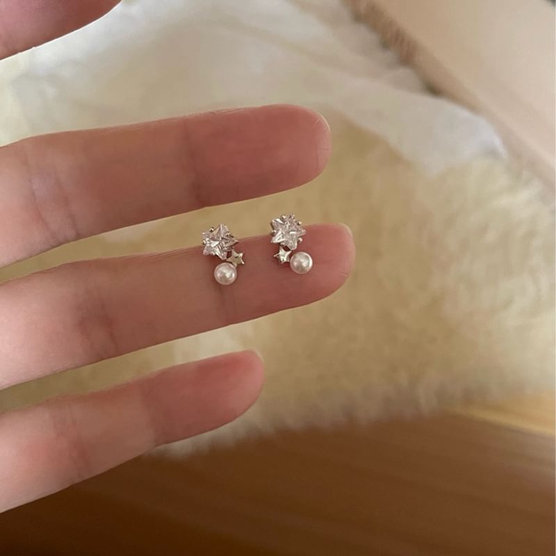 Alloy Faux Drop Pearl Star Rhinestone Earring