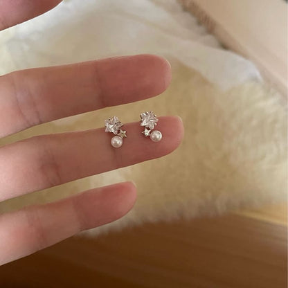Alloy Faux Drop Pearl Star Rhinestone Earring