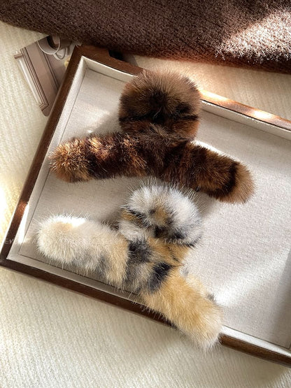Faux Leopard Fur Hair Patterned Claw