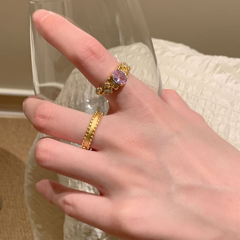 Rhinestone Ring / Set Brushed Open Alloy