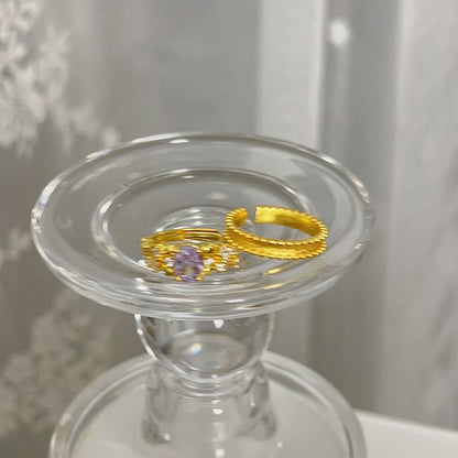 Rhinestone Ring / Set Brushed Open Alloy